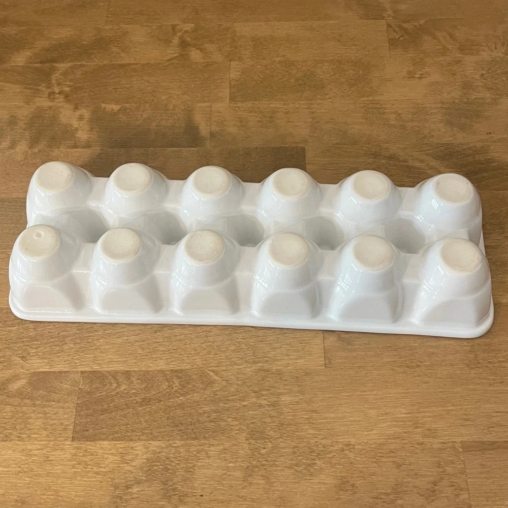 Crate & Barrel One Dozen White Hand-glazed Porcelain Egg Crate Carton